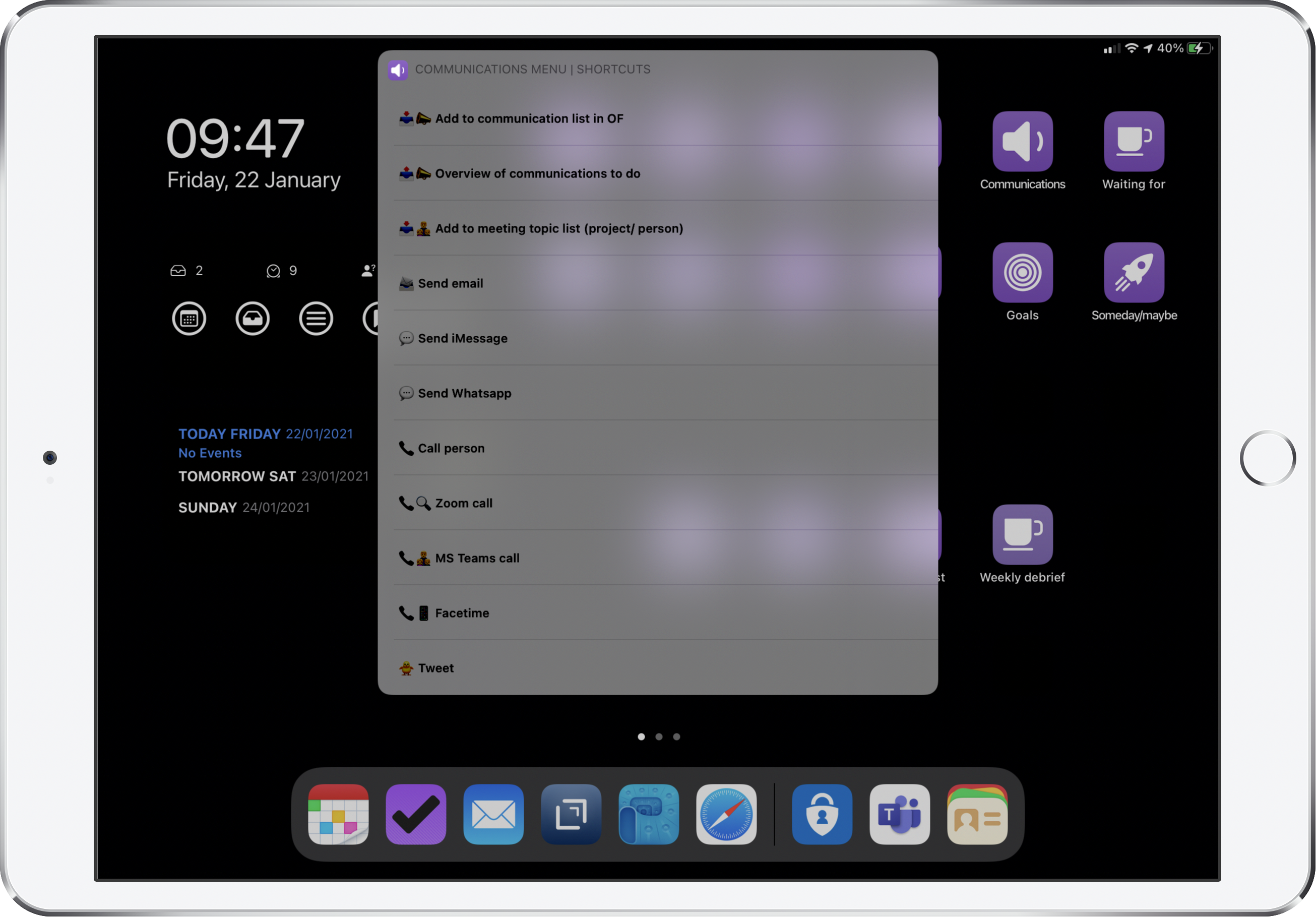 iPad - Communication menu
